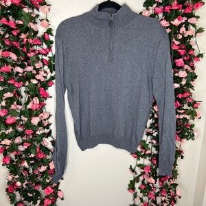 Jos. A. Bank Silver Gray 1/4 Zip 100% Italian Merino Wool Sweater M Traveler